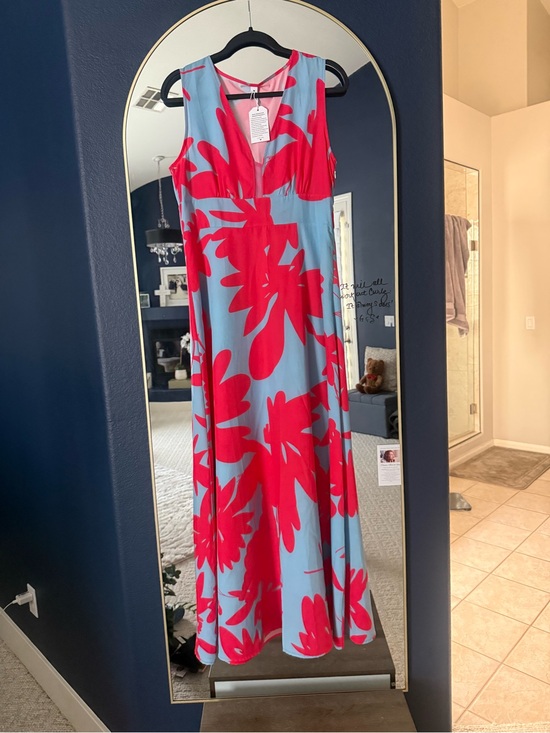 Noname Dresses & Skirts - V-Neck Sleeveless Maxi Dress in Sky Blue with Bold Pink Floral